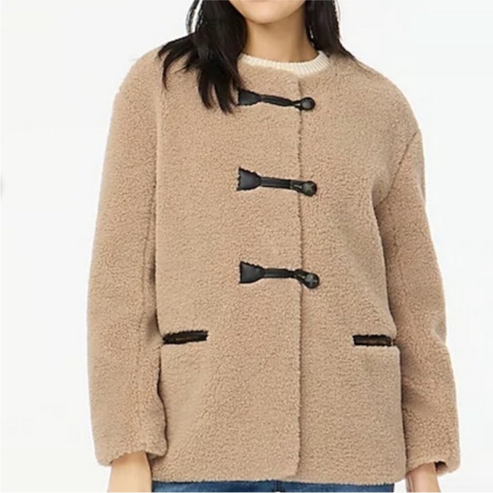 NEW J. Crew Sherpa Toggle Coat in Cashew Teddy, Size XL